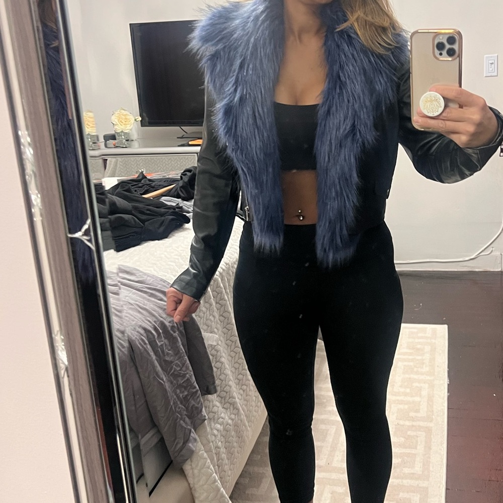 Black Moto Jacket with Removable Faux Fur - New without Tags